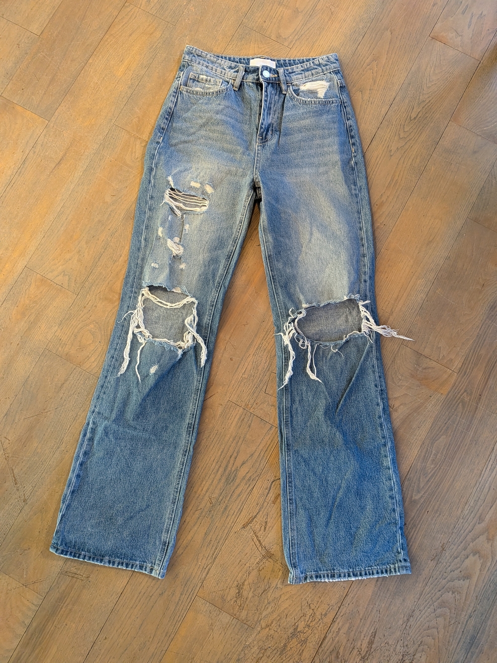 Velvet Distressed Ripped High-waisted Wide-Leg Jeans